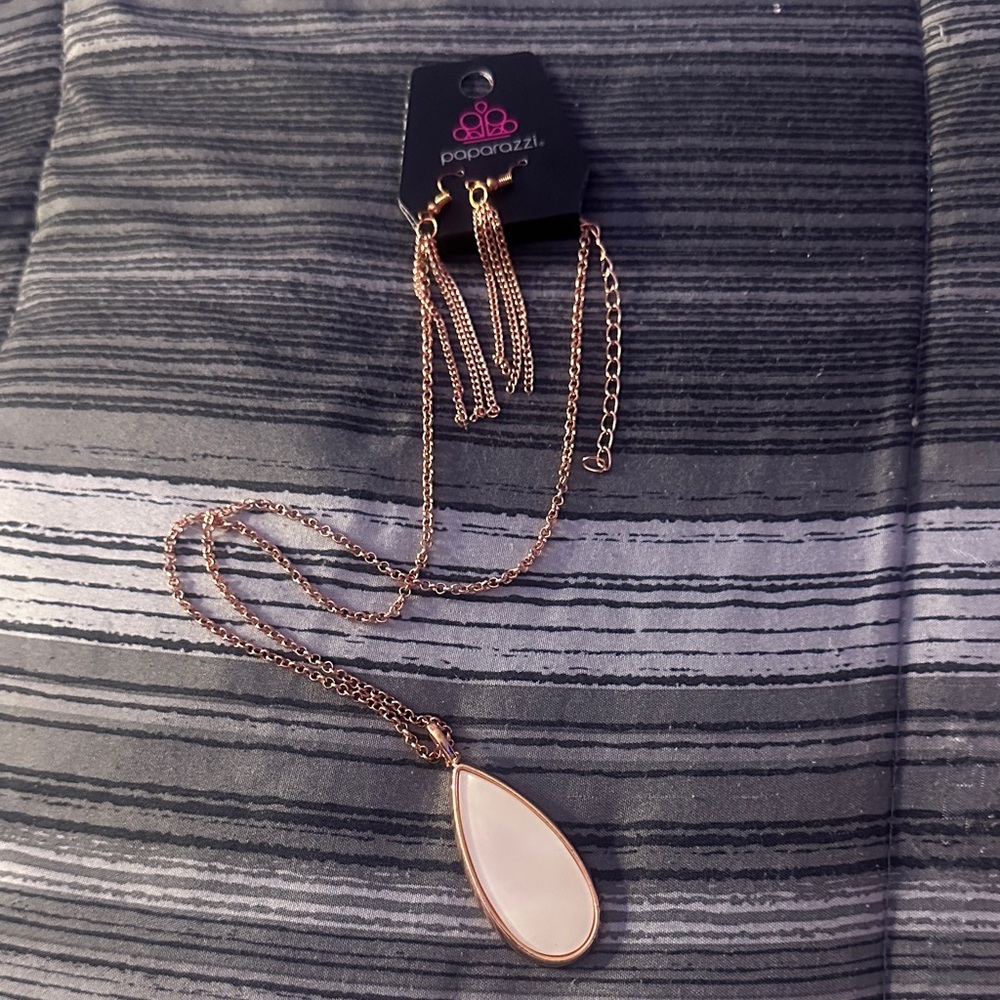 Paparazzi Rose Gold Necklace with White Teardrop Pendant